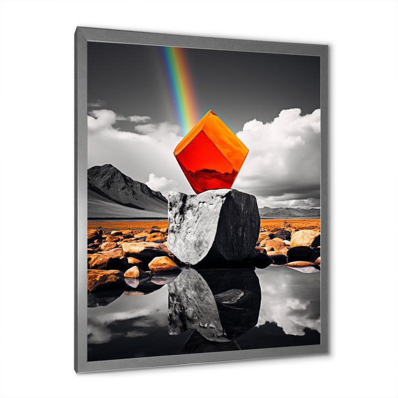 Paysage monochromatique et prisme orange - reproduction sur toile, H 20 po x l 12 po x P 1 po, Cadre photo argenté