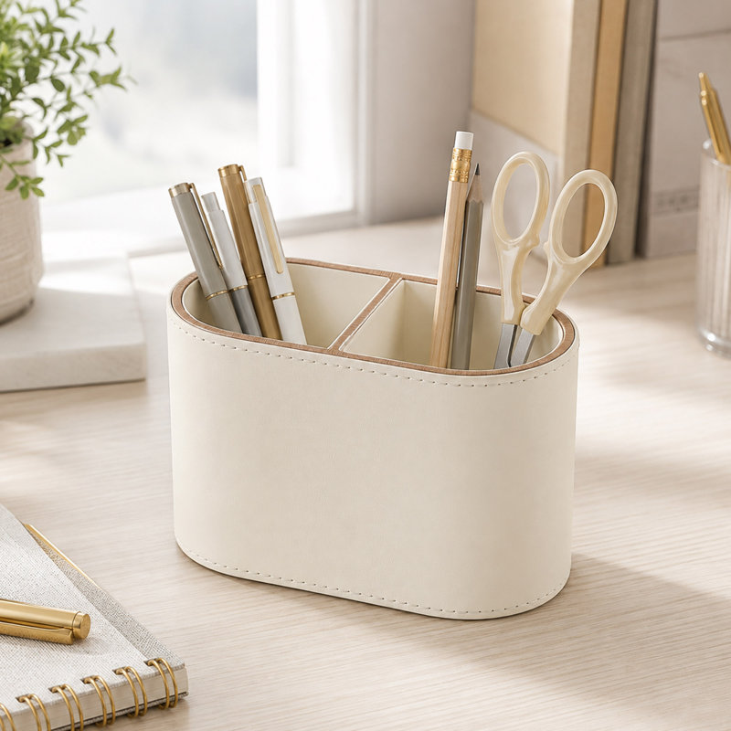 PU Leather Pen Holder with Dual Compartments