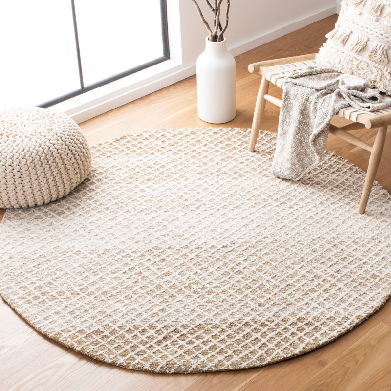 Tapis géométrique en laine et coton touffeté à la main Micro-Loop, Rond 5 pi
