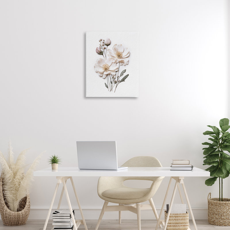 Élégante toile à fleurs pressées, design par lettré et doublé, H 30 po x l 24 po