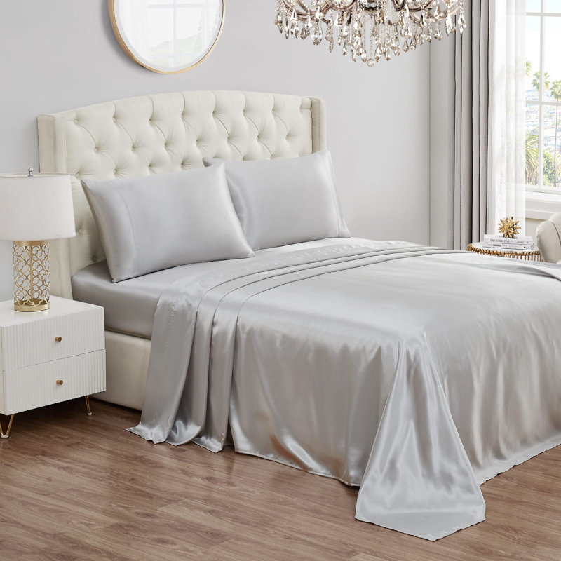 Juicy Couture Premium Silky Satin Sheet Sets, Gray, Twin XL Sheet Set with 1 Pillowcase