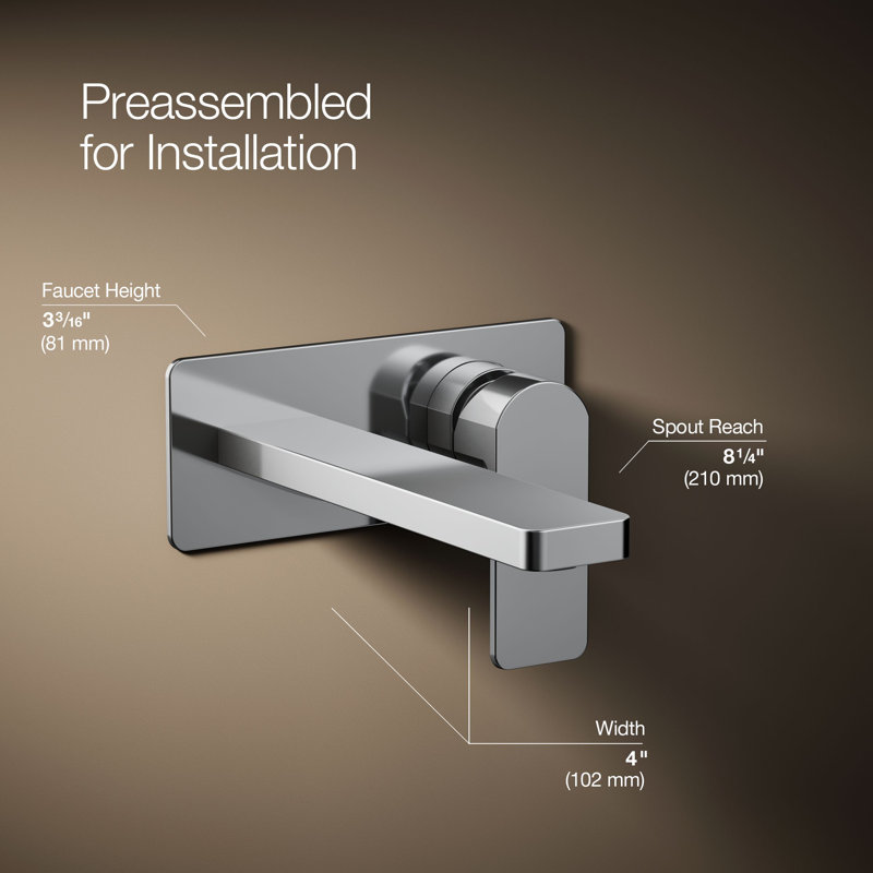 Parallel Wall-Mount Single-Handle Bathroom Sink Faucet, Polished Chrome