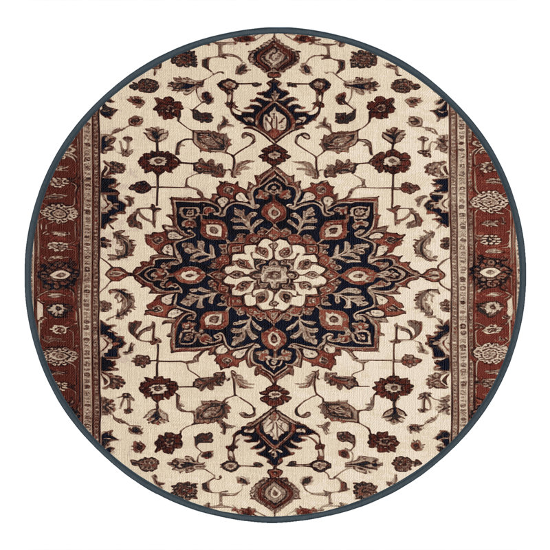 Tapis persan noir lavable à la machine, Round 4'