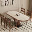 Table de salle à manger moderne minimaliste ovale avec supports en forme de V et plateau en pierre frittée-957766294