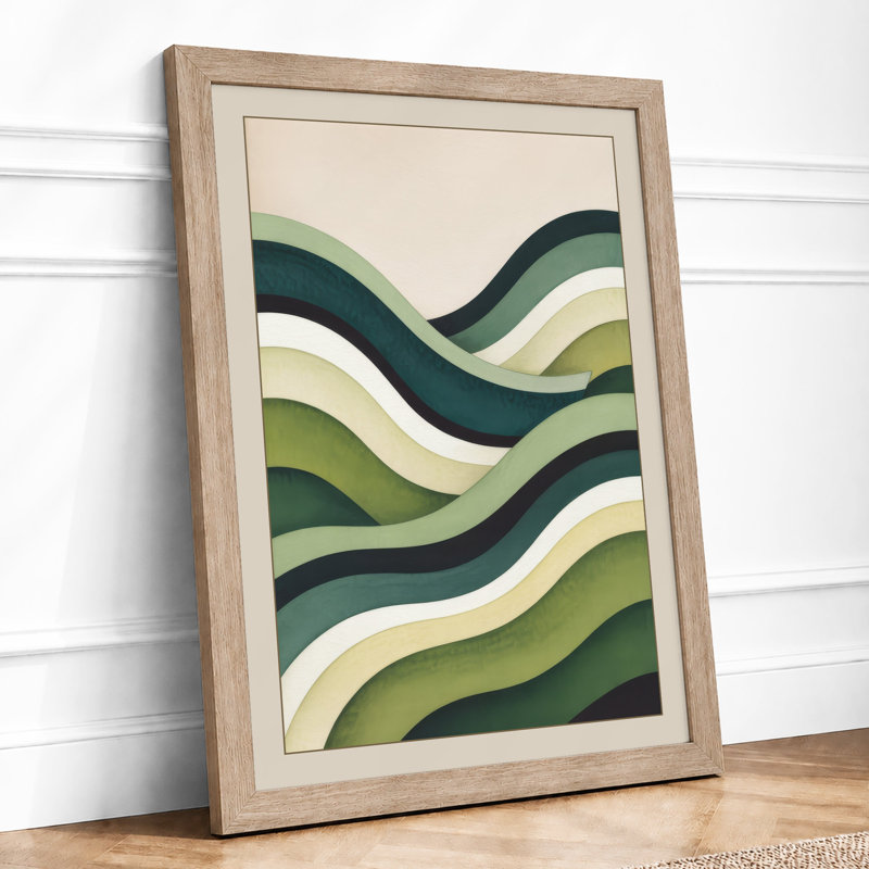 Undulating Waves Minimalist - Framed Print, A2 - 59.4 x 42.0 cm, Oak