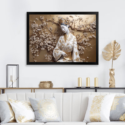 Statue de femme japonaise sur toile, impression