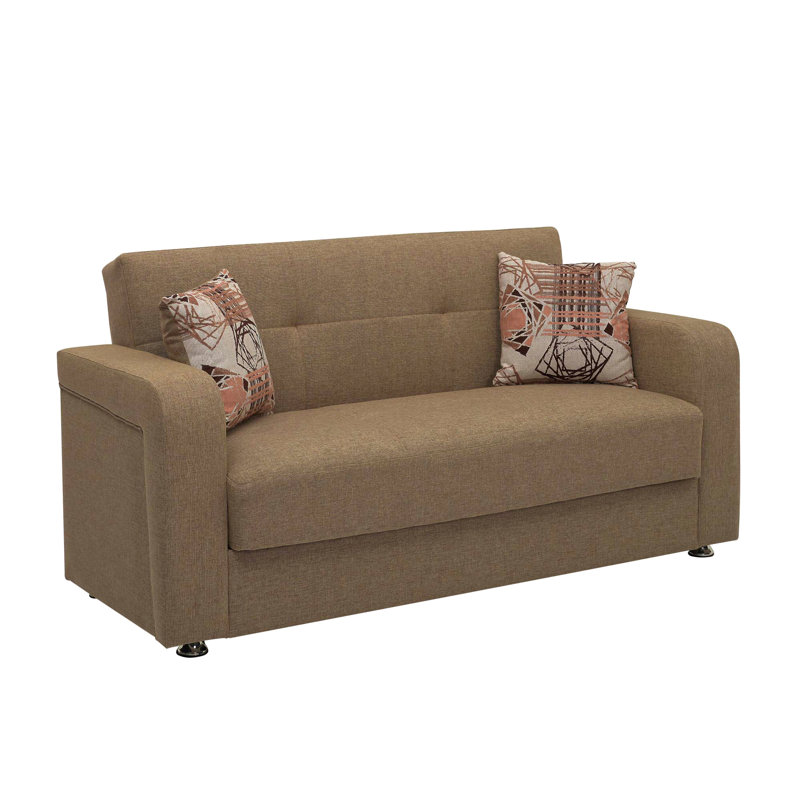 Causeuse convertible rembourrée avec rangement pour le salon, Brun