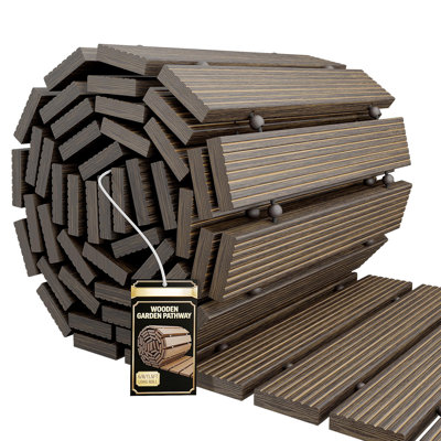 8FT Roll Out Wooden Garden Pathway, 17.5" Wide Sycamore Wood Boardwalk, Non-Slip Outdoor Walkway for Lawn, Beach, Sand, Backyard & Patio