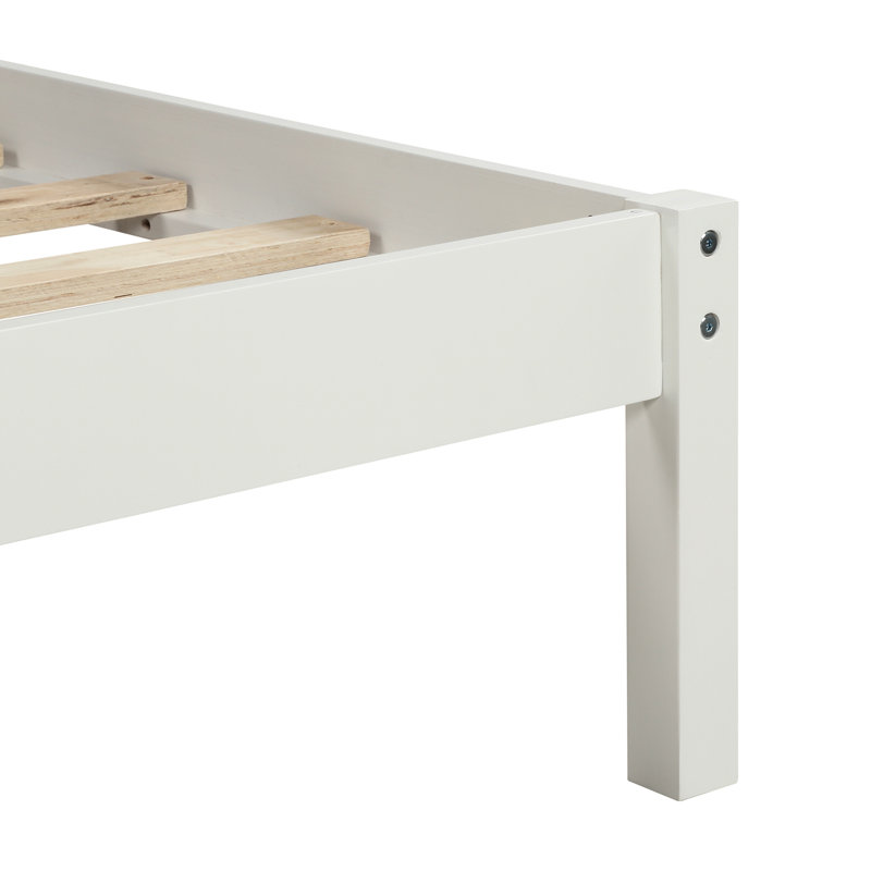 Lit plateforme simple avec tête de lit, support de lattes en bois stable, sans sommier, structure accompagnée de tête de lit à abat-jour blanc, lattes,