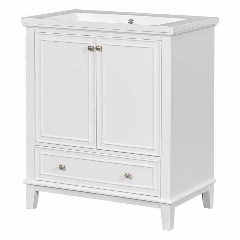 Meuble-lavabo simple 30 po avec comptoir en céramique Seidule, Blanc