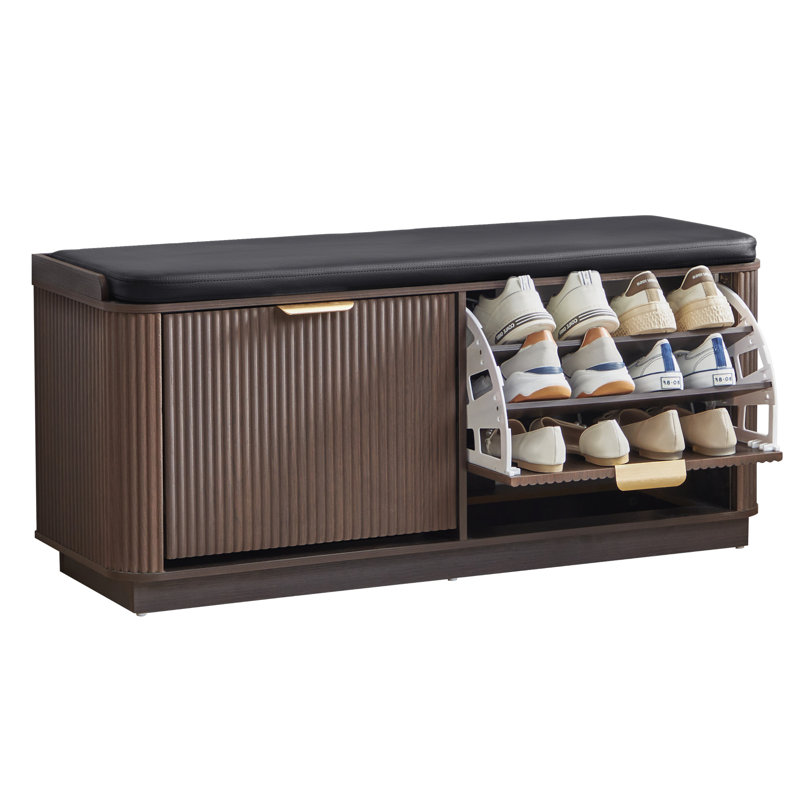Banc de rangement rembourré pour 12 paires de chaussures avec 2 tiroirs rabattables, Noir