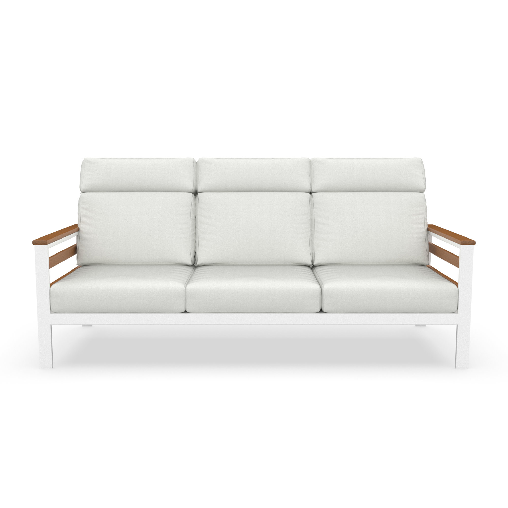 Townsend Metal Outdoor Sofa With Sunbrella Cushion, Canvas White, Brown