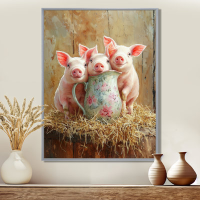 «Grose Milk and Pigs Portrait At The Barn I», art encadré de cochon