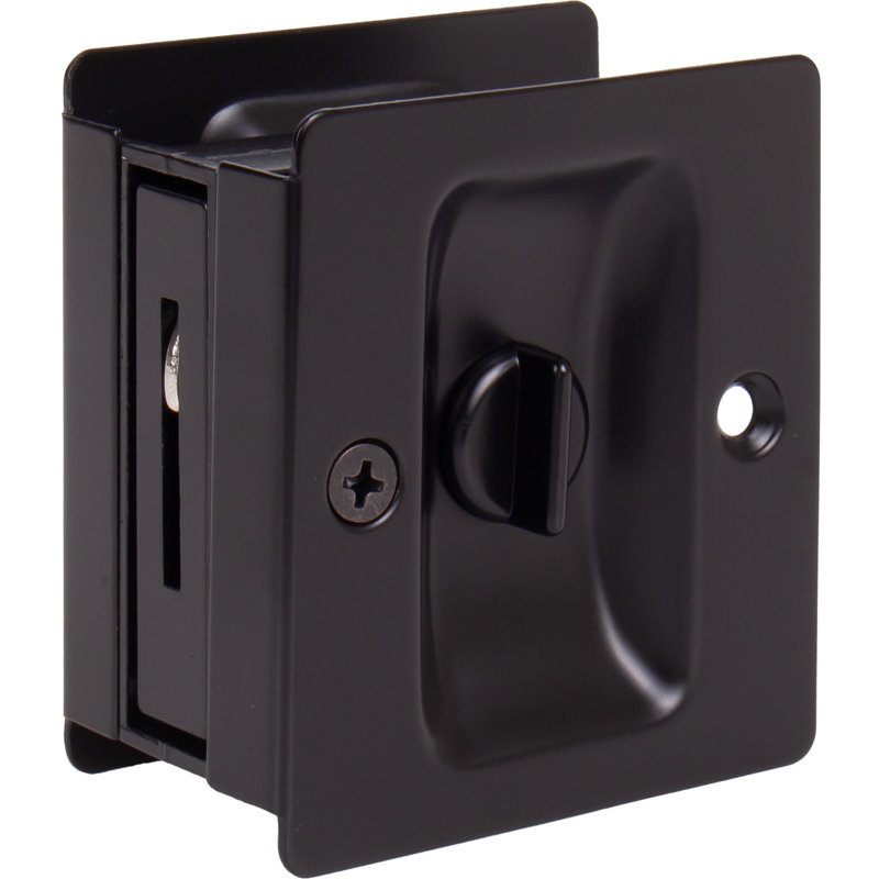 Premium Square Pocket Door Lock, Privacy (Bed/Bath) Latch, Clear Pack, By Stone Harbour Hardware, Matte Black