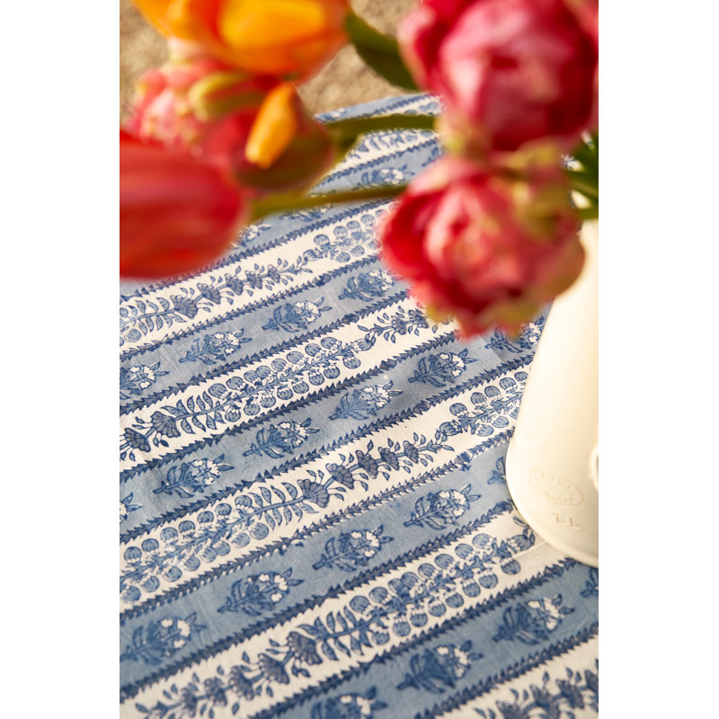 Avignon Handmade Floral Tablecloth, 128" x 71", Dijon/Blue