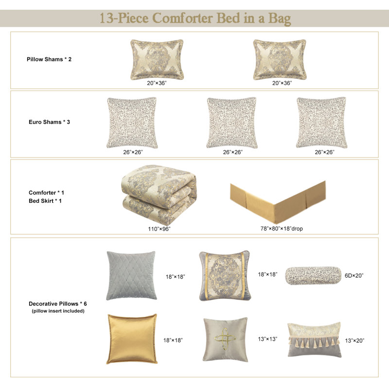 Ensemble d'édredon jacquard beige, Très grand édredon + 12 pièces supplémentaires