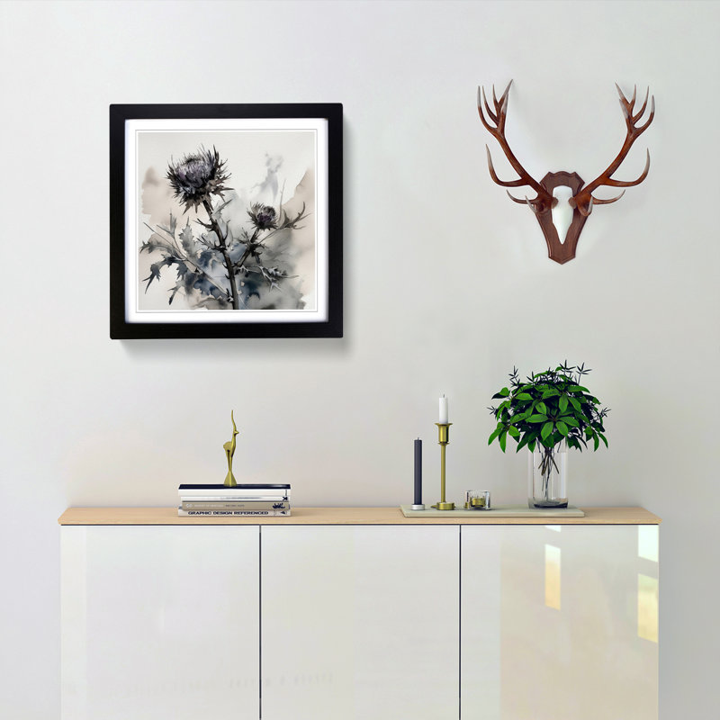 Thistle Ink Wash No.1 - Framed Print, Black