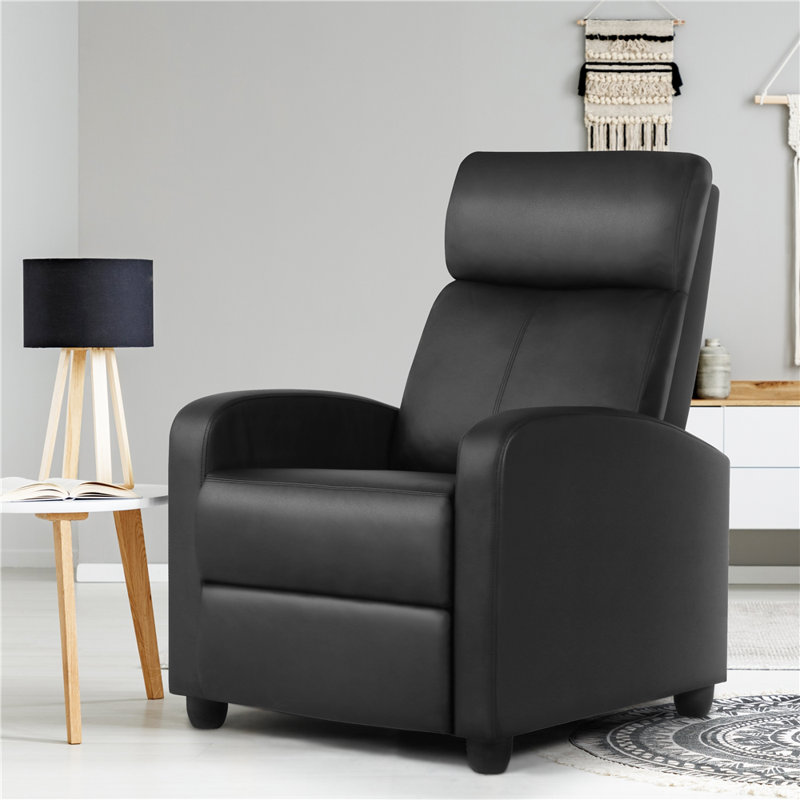 Mcghee Faux Leather Recliner, Black Faux Leather