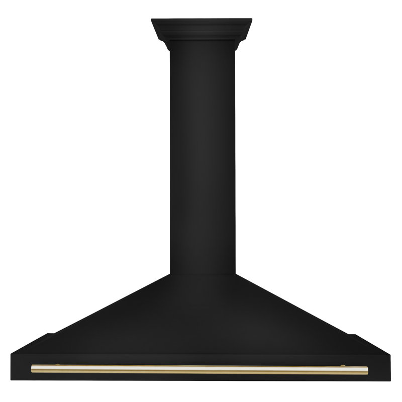 ZLINE 48 in. Black Stainless Steel Wall Mount Range Hood W/ Black Stainless Steel Handle, Polished Gold