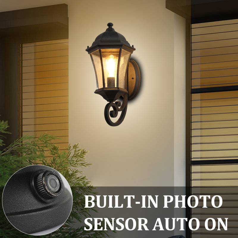 Mid-Century Mordern Outdoor Wall Sconce with Dusk to Dawn with Clear Glass Shade Waterproof, 1