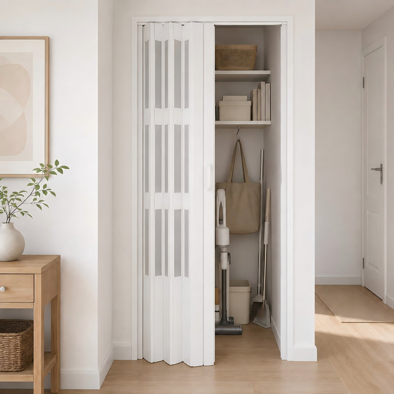Ydor by Wayfair™ 80 in. H PVC / Vinyl Primed Accordion Door, 36" x 80"