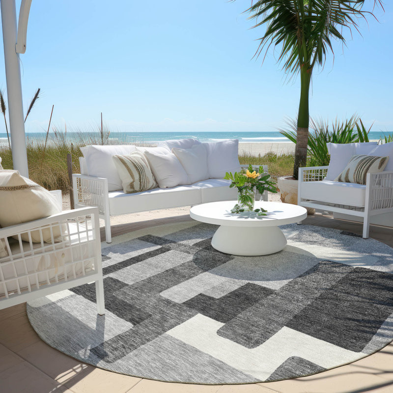 Neysa Washable Geometric Indoor / Outdoor Rug, Round 8'