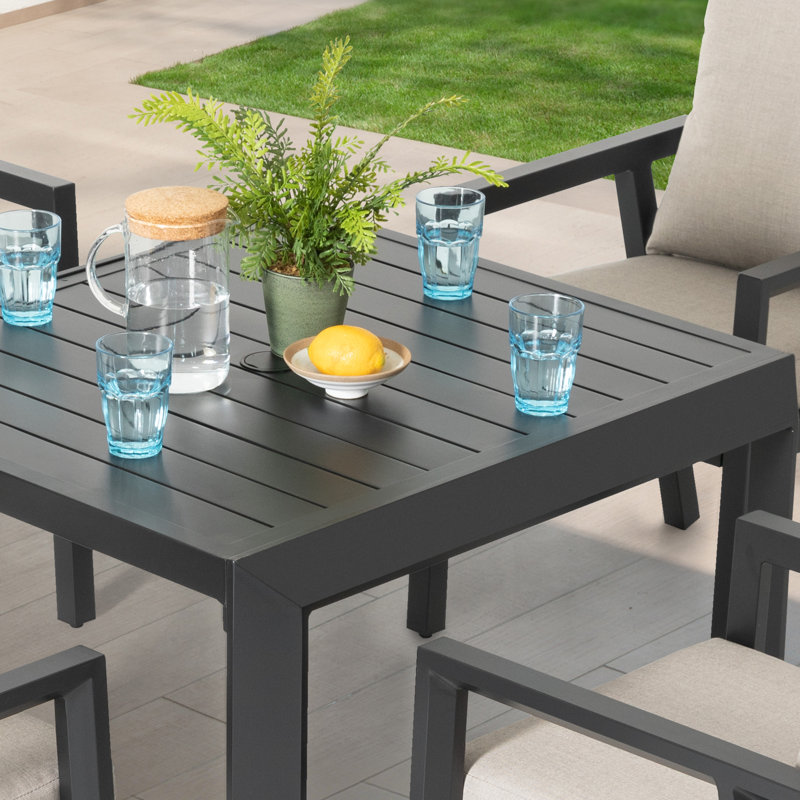 Outdoor Aluminum Dining Table Square Table with Powder-Coated Finish, Open-Slatted Tabletop and 2.4’’ Umbrella Hole, Garden Patio Table for 4 People, Black