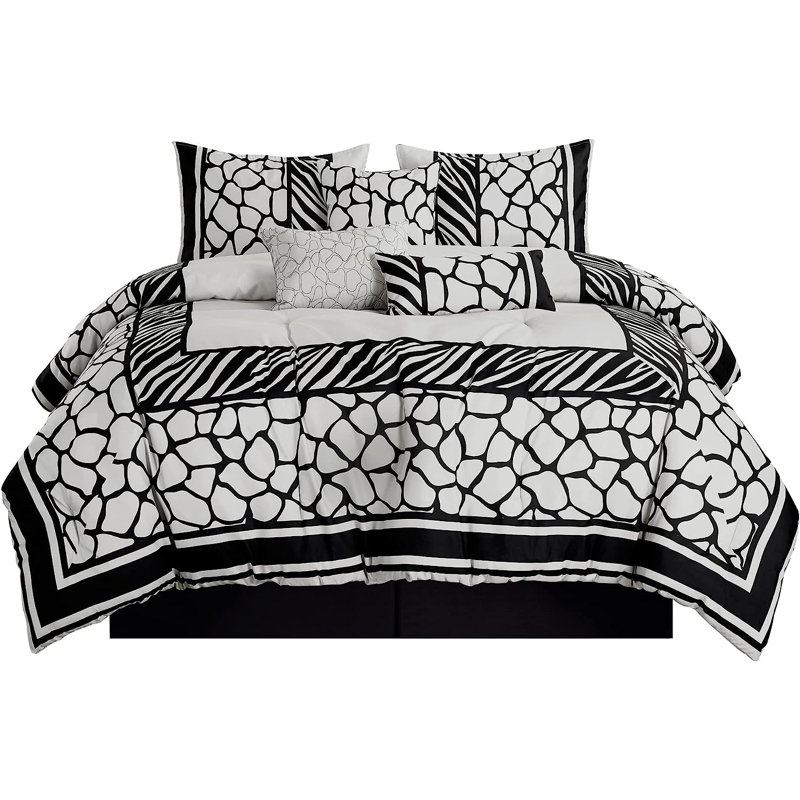 Queen Black and White Animal Print Comforter Set