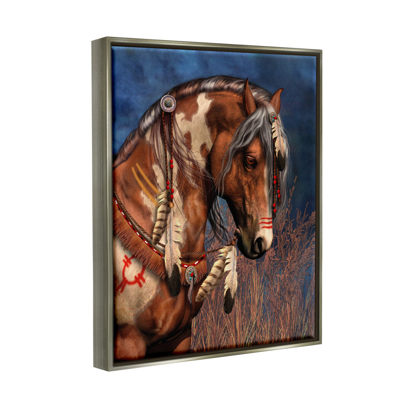 Portrait d'un poney de guerre, H 31 po x l 25 po x P 1,7 po, Cadre flottant gris lustré