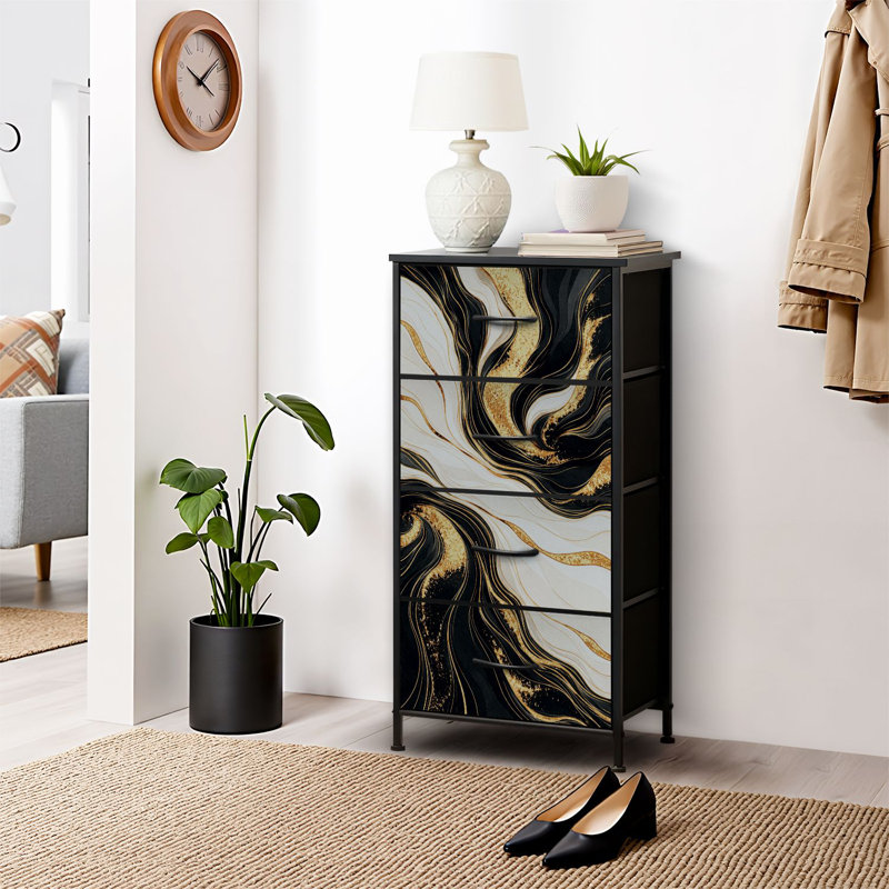 4 Drawer Dresser for Bedroom, Narrow Chest of Drawers, Wooden Top and Study Iron Frame 18"x37.5"-(WxH)