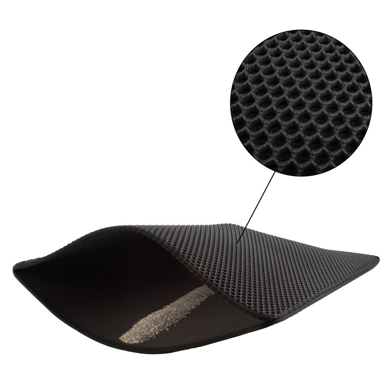 Black Dual-Layer Honeycomb Design Waterproof Cat Litter Mat