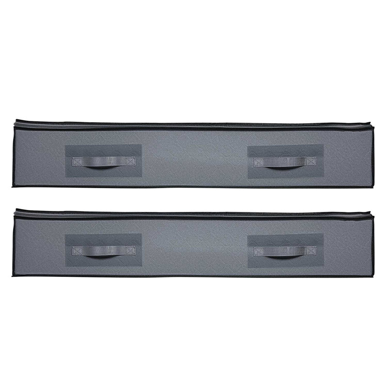 Lot de 2 boîtes de rangement empilables de 90 litres à placer sous le lit, avec couvercle transparent, pour livres, vêtements et plus encore. Tissu non tissé inodore, pliable et peu encombrante. Panneau transparent, gris foncé, profondeur 27,2 cm, largeur 25,5 cm.