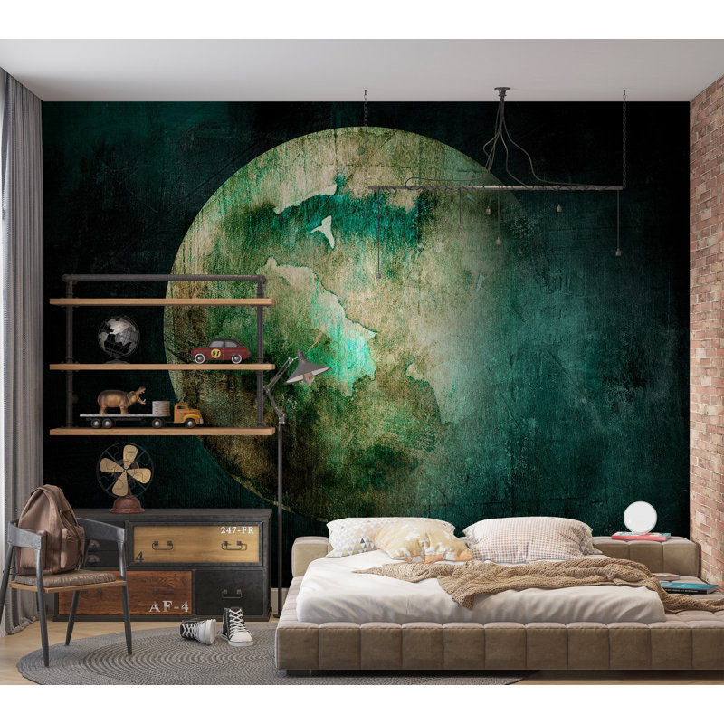 Peel & Stick Abstract Wall Mural - Green Planet Impression, 55" L x 77" W