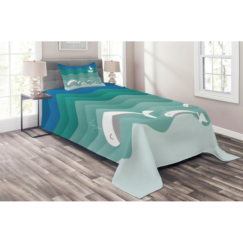 Dolphins Coastal Polyester Coverlet, Twin Bedspread + 1 Sham