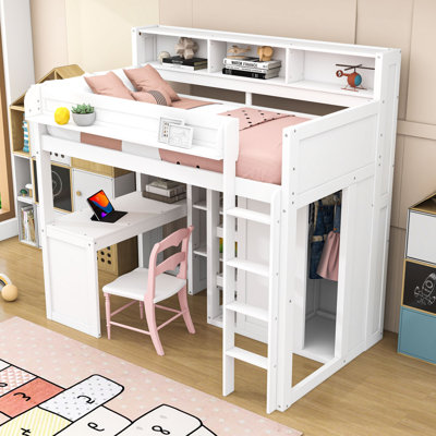 Twin Size Loft Bed With Integrated Desk And Shelves
