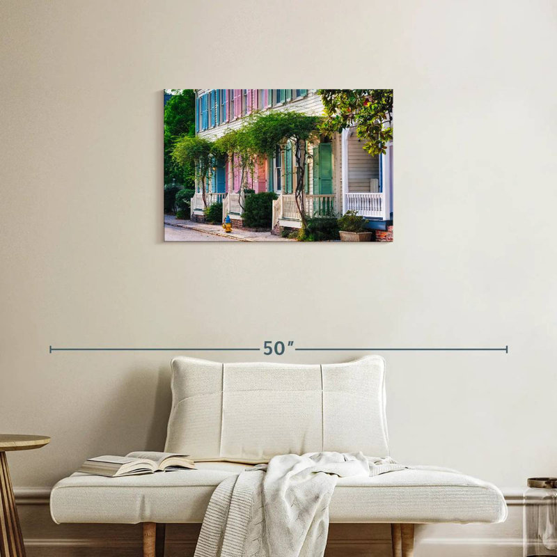 Maisons colorées en rangée historique, H 20 po x l 30 po