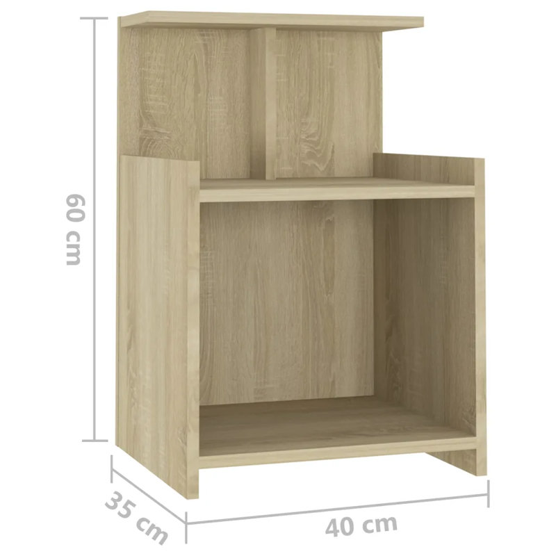 Averlee Bed Cabinet 40x35x60 cm Engineered Wood, Sonoma Oak, 2