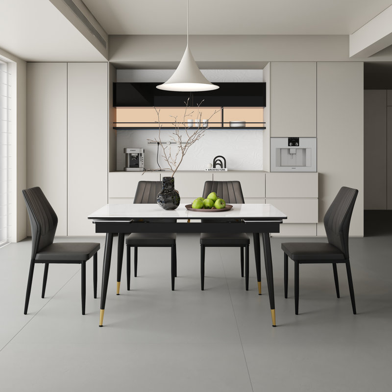 Ensemble de table de salle à manger en pierre frittée extensible de 55 à 79 po avec chaises rembourrées en similicuir 4-8
