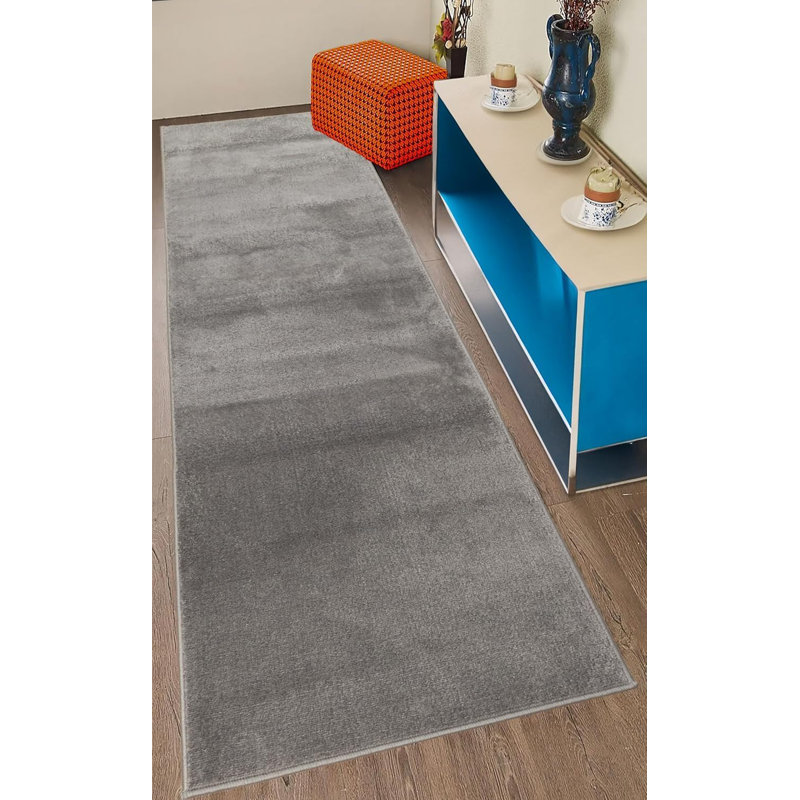Antibacterial Soft Pile Anti Slip Indoor Rug Solid Gray Design for Hallway Stairway, Runner 2'2" x 35', Gray
