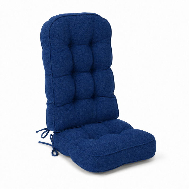 Ensemble de coussins en chenille pour fauteuil à bascule, dossier haut capitonné, coussin d'assise, bords passepoilés, attaches à nouer, dos antidérapant, usage intérieur