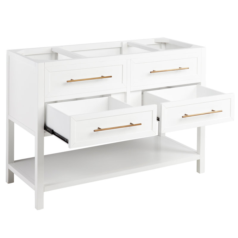 48" Robertson Single Bathroom Vanity Set with Oval Undermount Sink, White, 8" Widespread, Feathered White Quartz