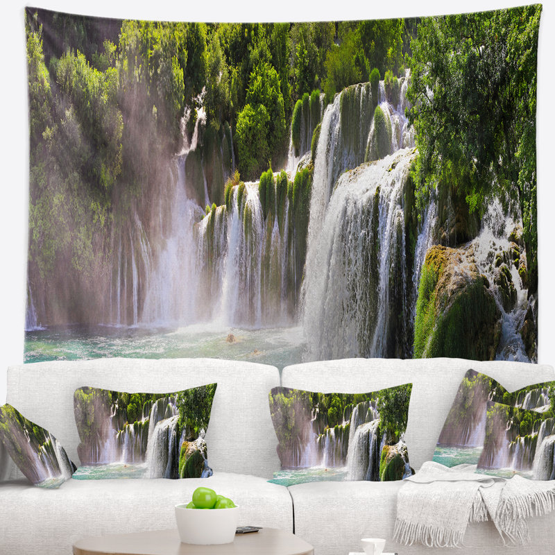 Tapisserie de paysage de cascade de krka abstraite, H 32 po x l 39 po