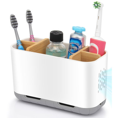Toothbrush Holders For Bathrooms, Bamboo Divider Toothbrush And Toothpaste Holder With Drainage