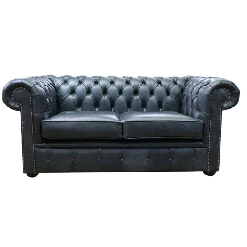 2 Seater Full Grain Leather Sofa, Cracked Wax Black 