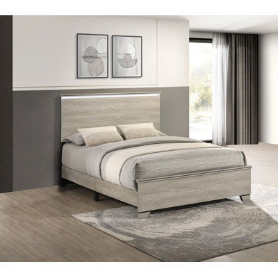 Farmhouse Rustic Panel Bed With LED Headboard