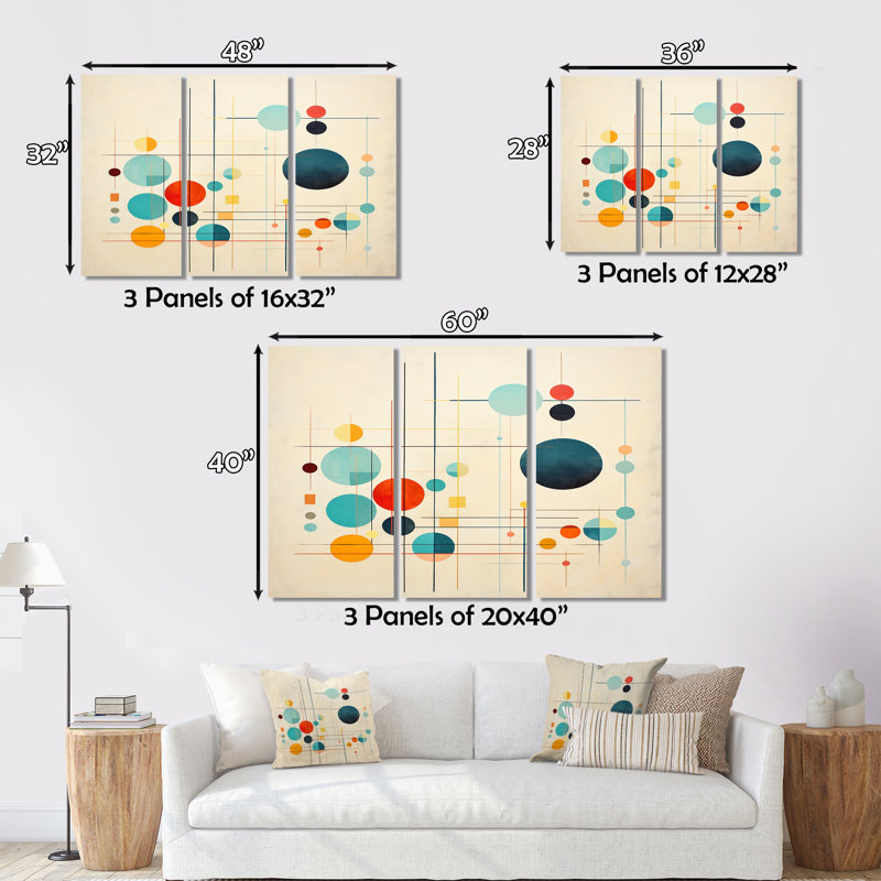 " Syncronicities Midcentury Elegant Retro Art " by Designart 3 - Pieces, 28" H x 36" W x 1" D