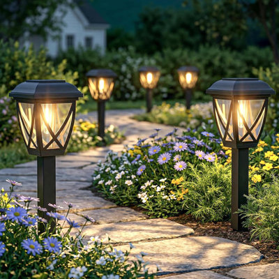Solar Pathway Lights 10 Pack, Upgraded Long Filament LED, IP45 Waterproof Outdoor Garden Lights, Auto On/Off Dusk To Dawn, 6-8H Charge / 8-10H Runtime, For Walkway Yard Lawn Driveway