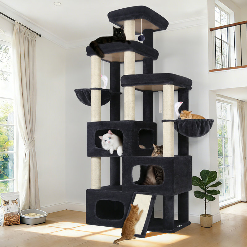 85'' H Multi-Level Cat Tree with Sisal Scratching Post,Ramp,Perch and cat candos, Dark Gray