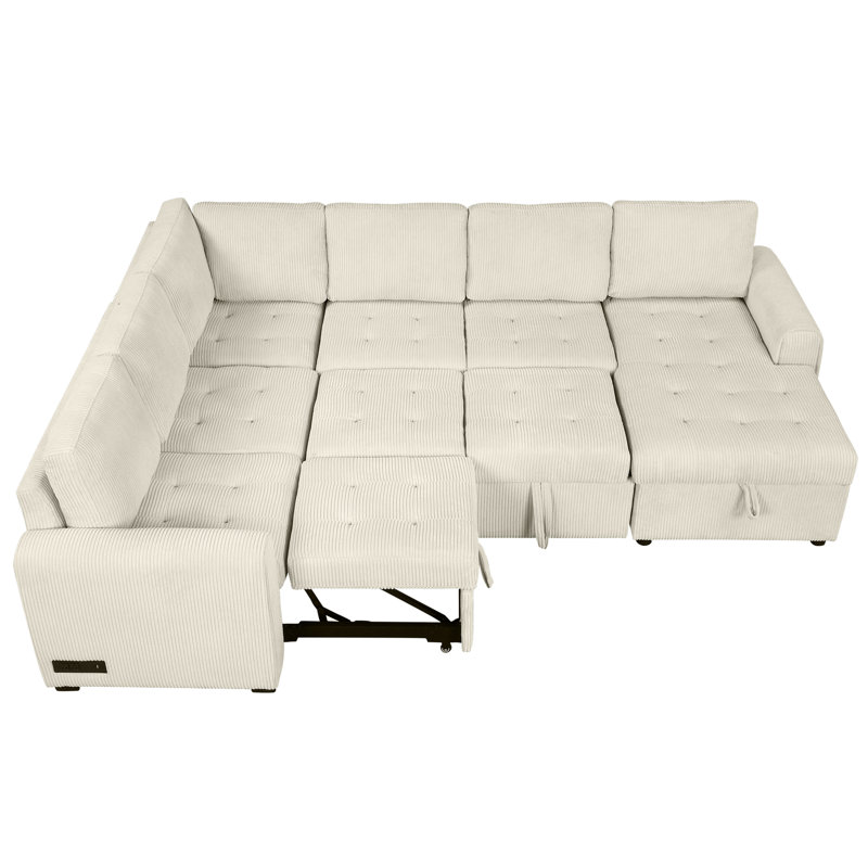 Canapé modulaire beige avec configuration en U et méridienne de rangement pour optimiser l'espace Lit escamotable conçu intelligemment