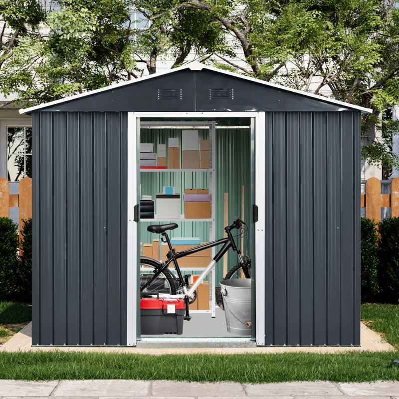 8x4 Ft Metal Outdoor Shed With Panels, Black White Storage Ventilation Function, And, Black White